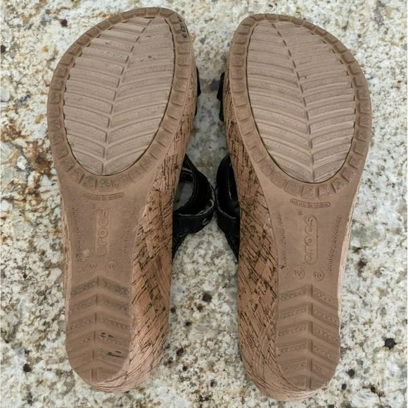 Crocs A-Leigh Wedge Sandals Black Leather, Women's 10 - Picture 7 of 7